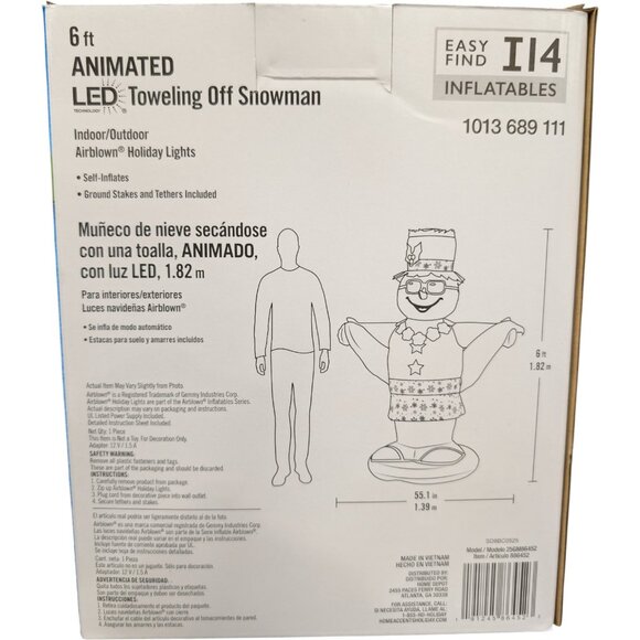 6 Ft Animated Snowman Toweling Off Christmas Inflatable LED Shivers Shakes NEW - Picture 3 of 6